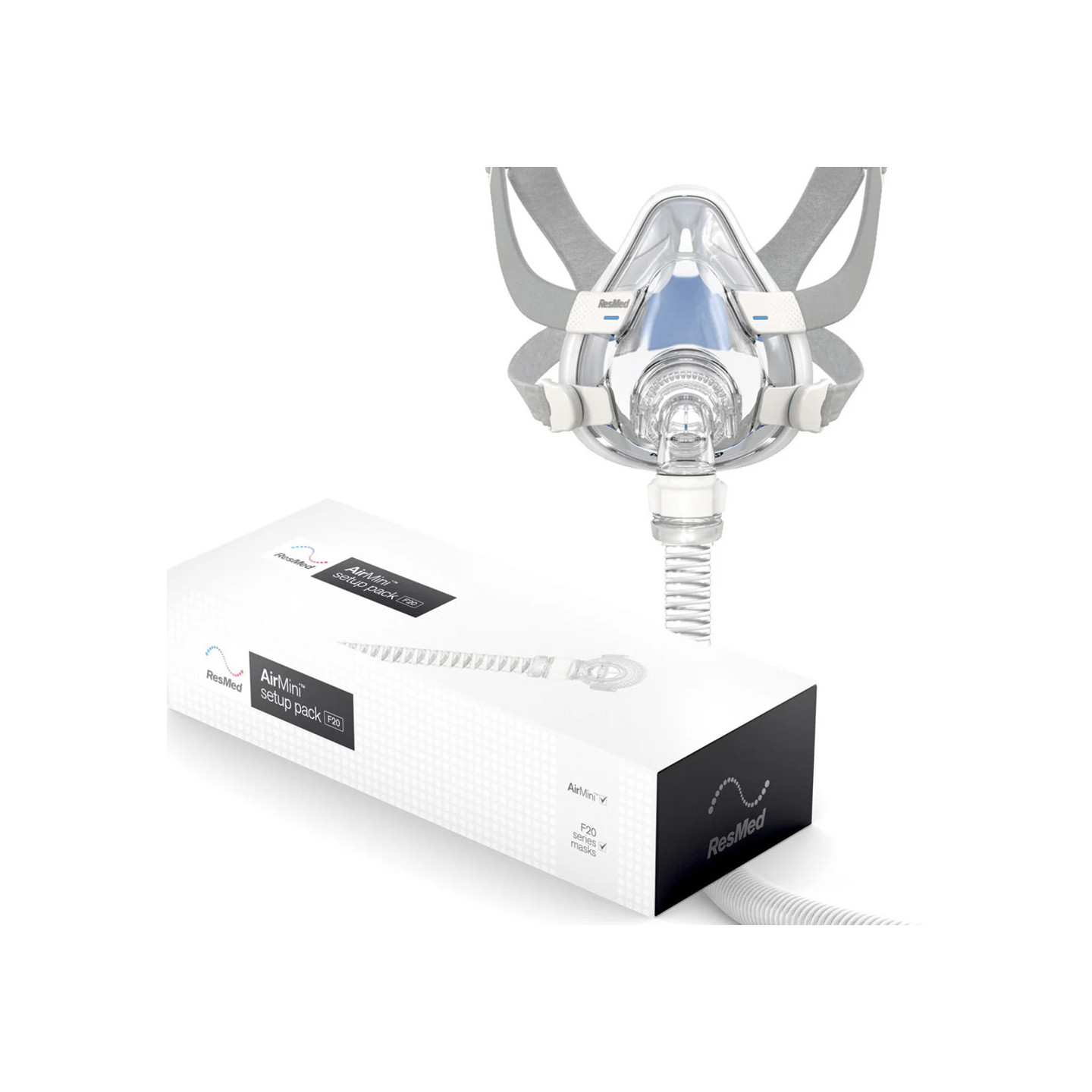 ResMed Airmini Autoset comes with the AirFit F20 face mask.